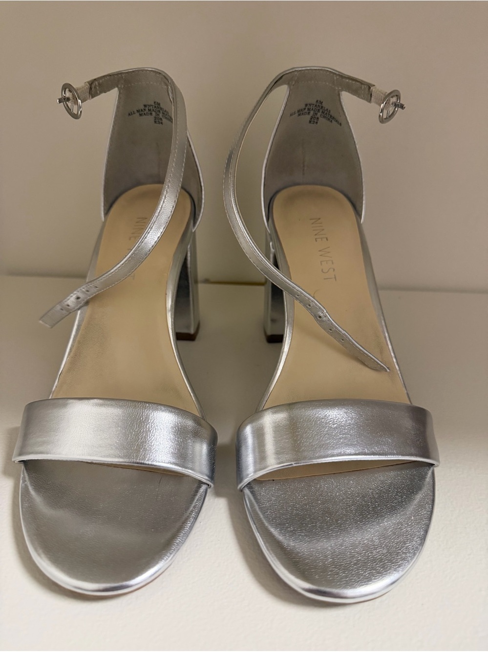 Nine West Silver Metallic Strappy Block Heel Sandals